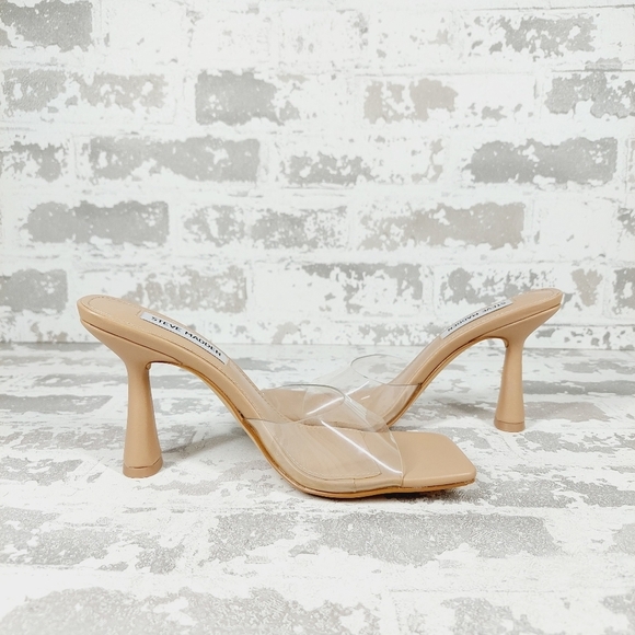 New Steve Madden Elated  Square Toe Clear Slip On Slide Sandals D172 - Picture 3 of 11